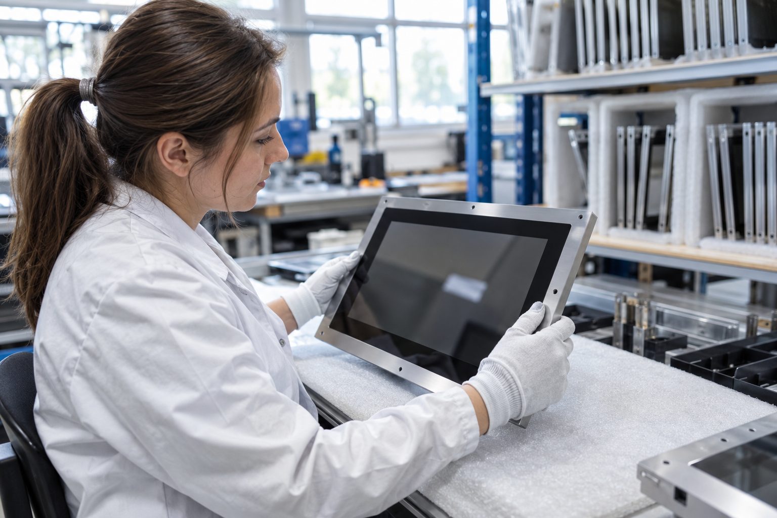 Prüfung eines Industrie-Touch-Panels in der Fertigung